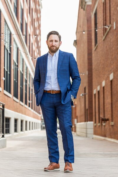 Executive headshot photographed at Electric Works in Fort Wayne.